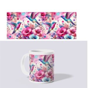 Colorful Hummingbird and Floral Mug